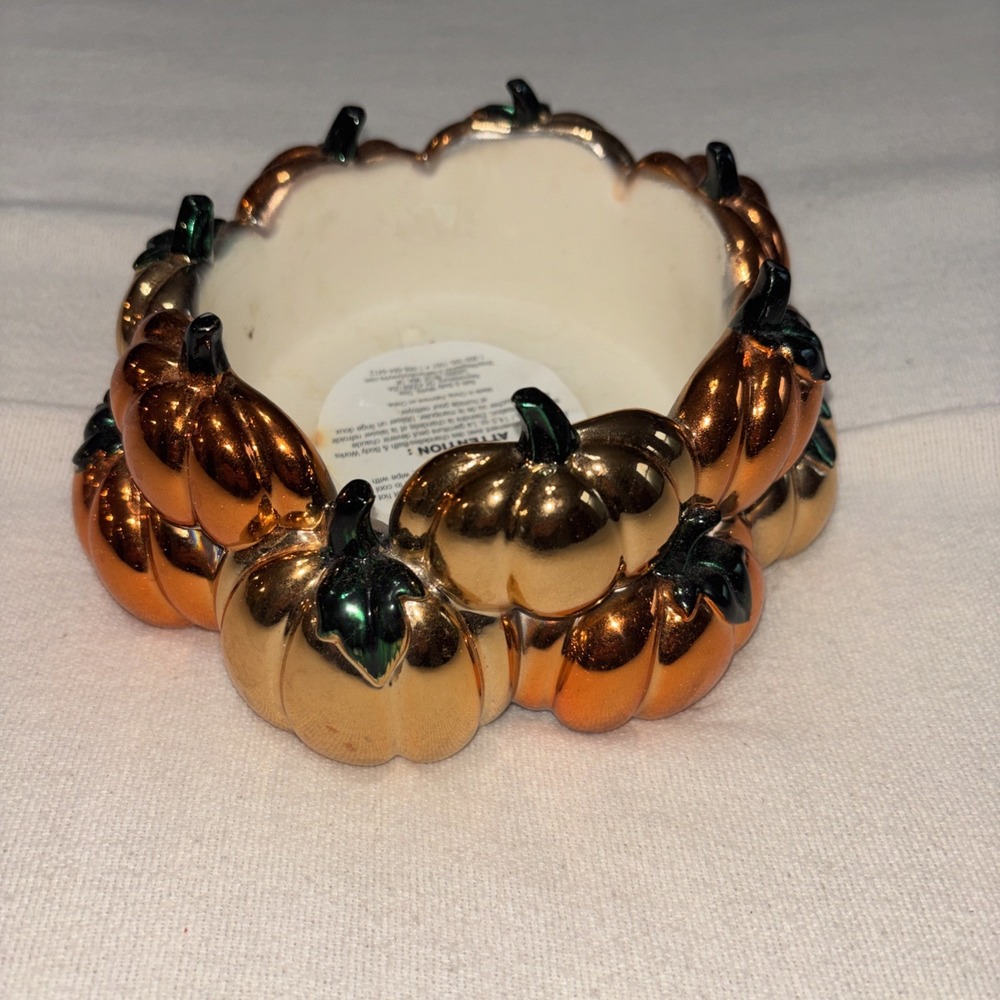 Bath Body Works Shiny PUMPKIN PATCH 3-Wick Candle Holder Fall Metallic